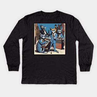 Jeffy and The Alley Cats, a Blues Band from the 1960’s made up of cats, Kids Long Sleeve T-Shirt